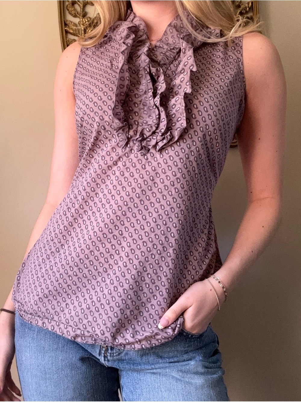 Merona Lilac Ruffle Front Sleeveless Top - Picture 6 of 8